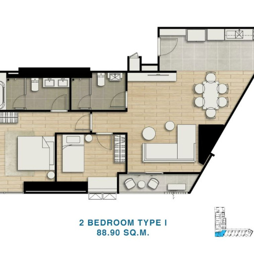 Skypark Lucean, 2 Bedroom - 88.9 m²